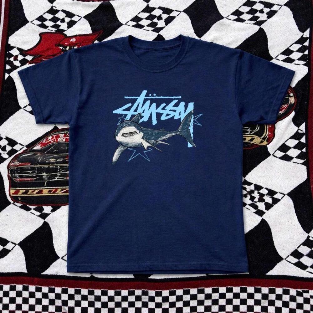 Navy Blue Shark Tee With Blue Accents